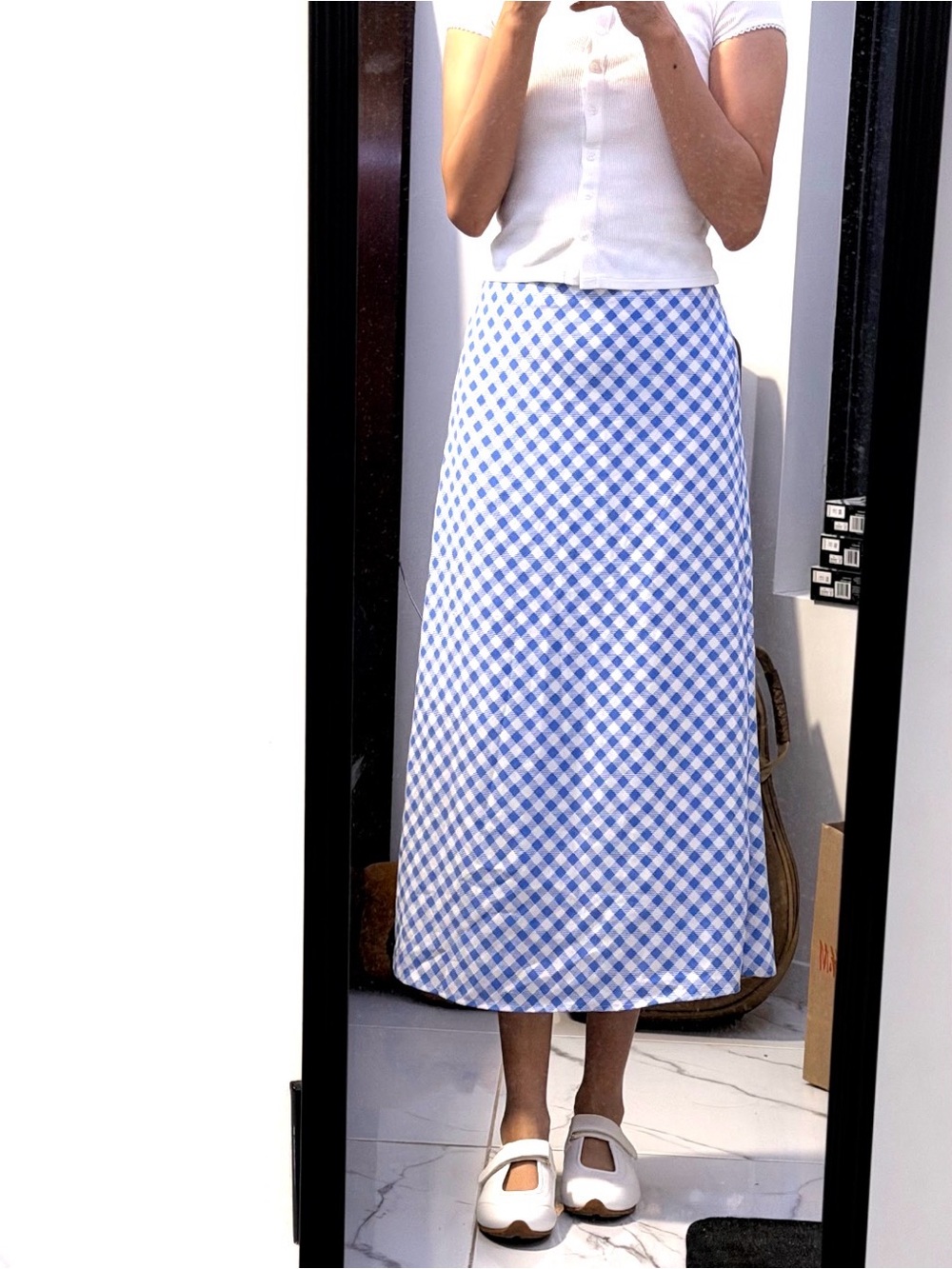 Forever 21 Blue Gingham Midi Skirt